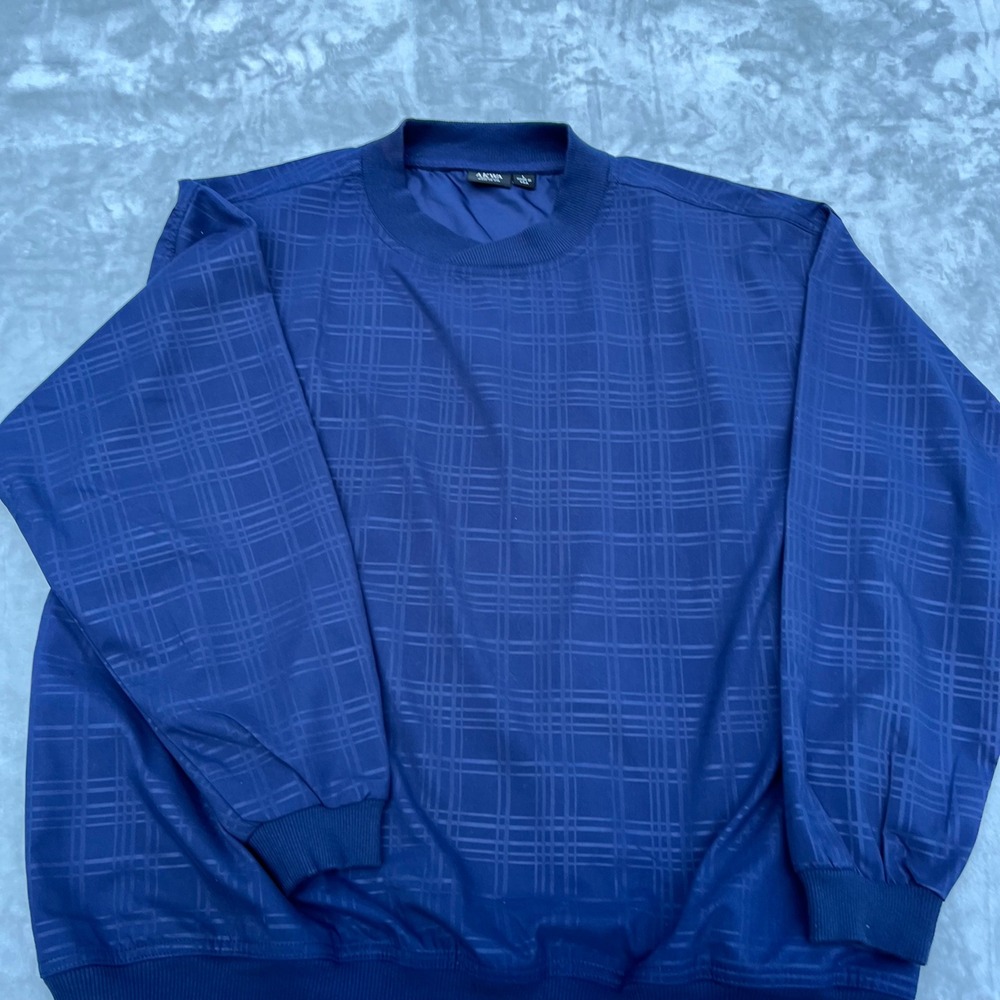 AKWA Classic Mens Navy Blue Grid Pullover Windshirt Golf Jacket Made in USA L